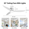 Ventilateur de plafond blanc moderne à profil bas de 52 po avec lumière