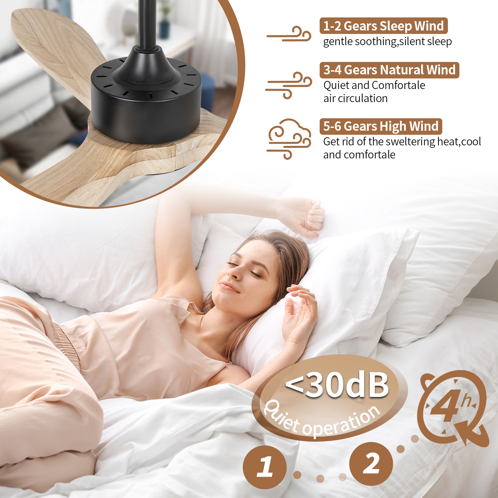 Ventilateurs de plafond extérieurs en bois de LED 52in