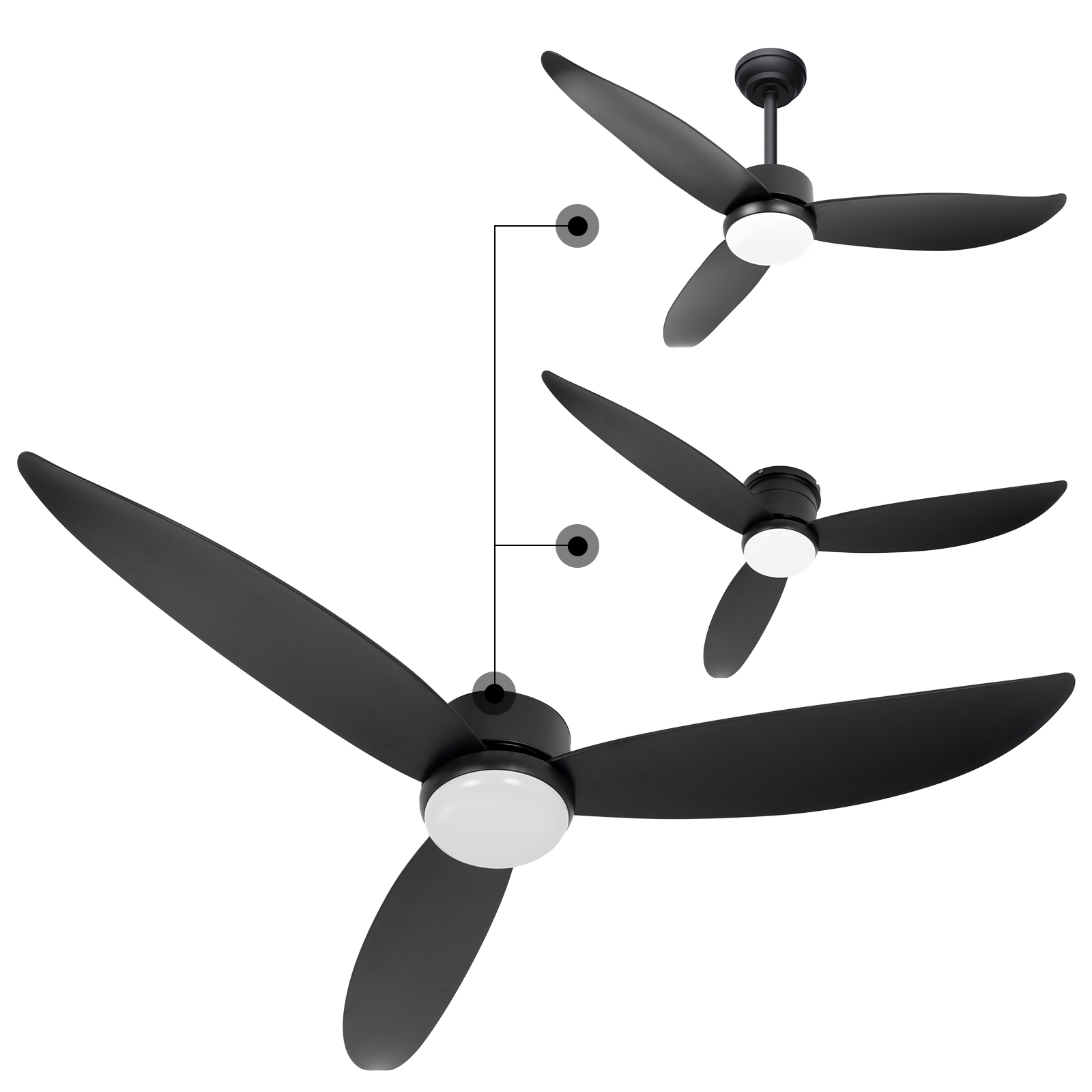 Lumière noire de ventilateur de plafond escamotable de profil bas de LED de 18W 3CCT
