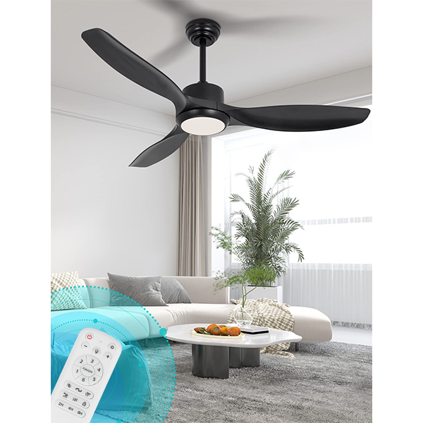 Ventilateur de plafond moderne avec lumière 52 pouces noir