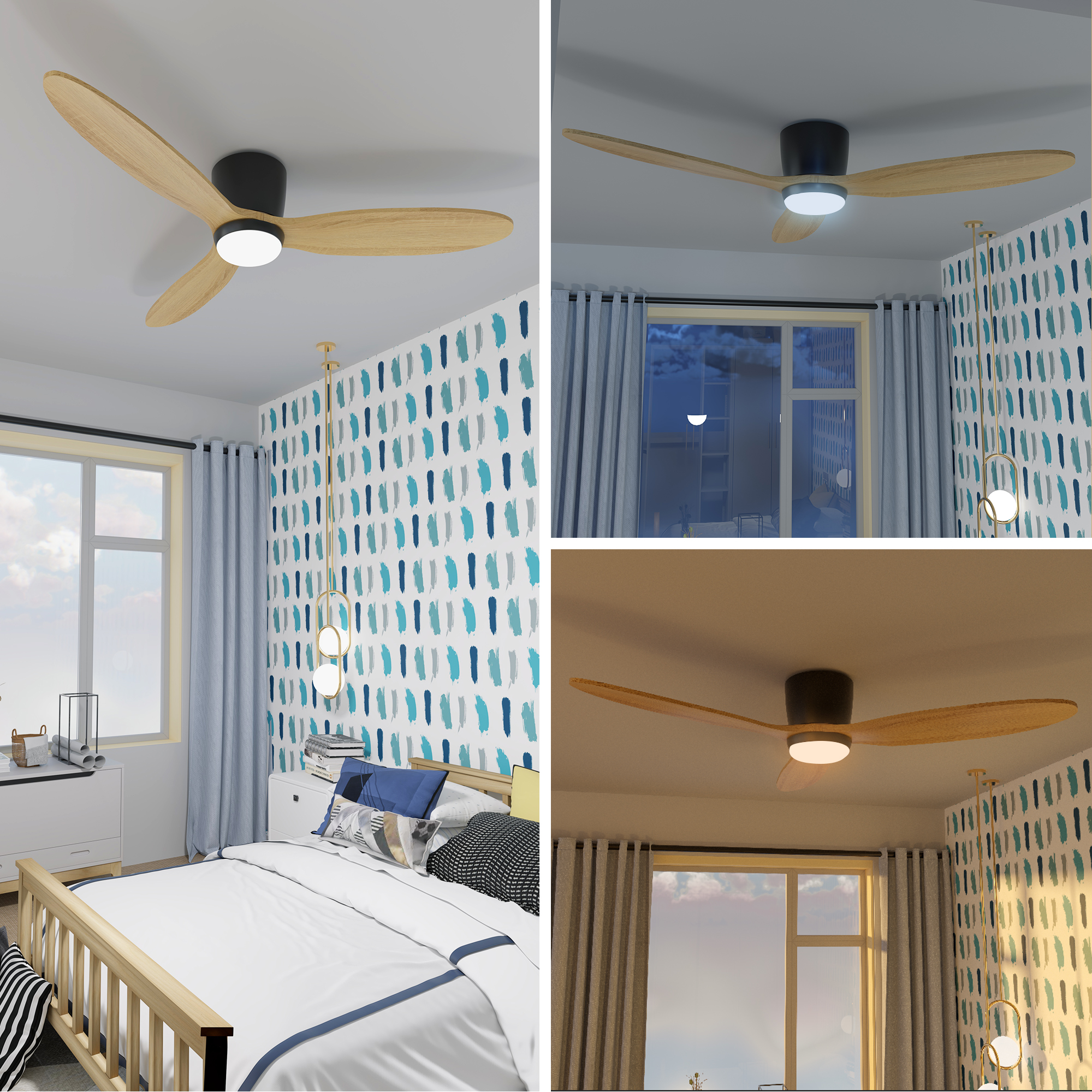 Ventilateur de plafond encastré à profil bas de 52 pouces avec lumière