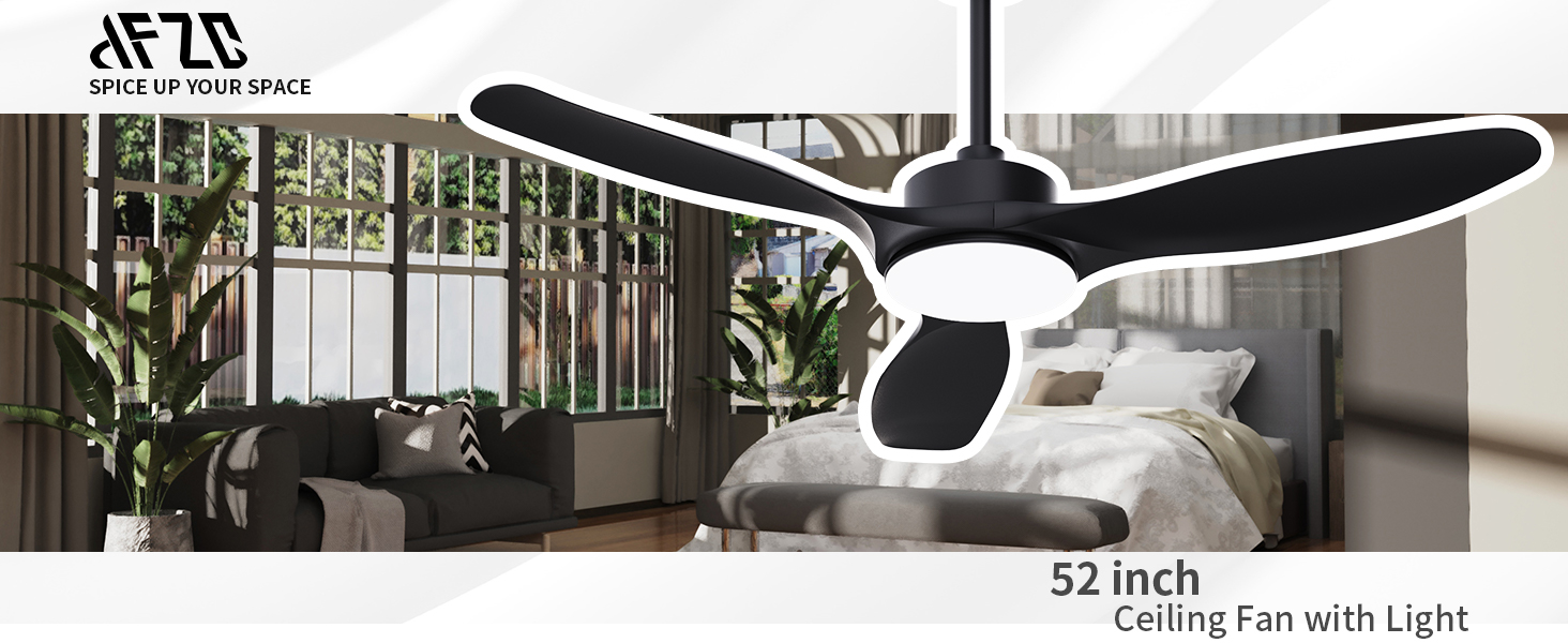 Ventilateurs de plafond noirs de 52 po avec lumières