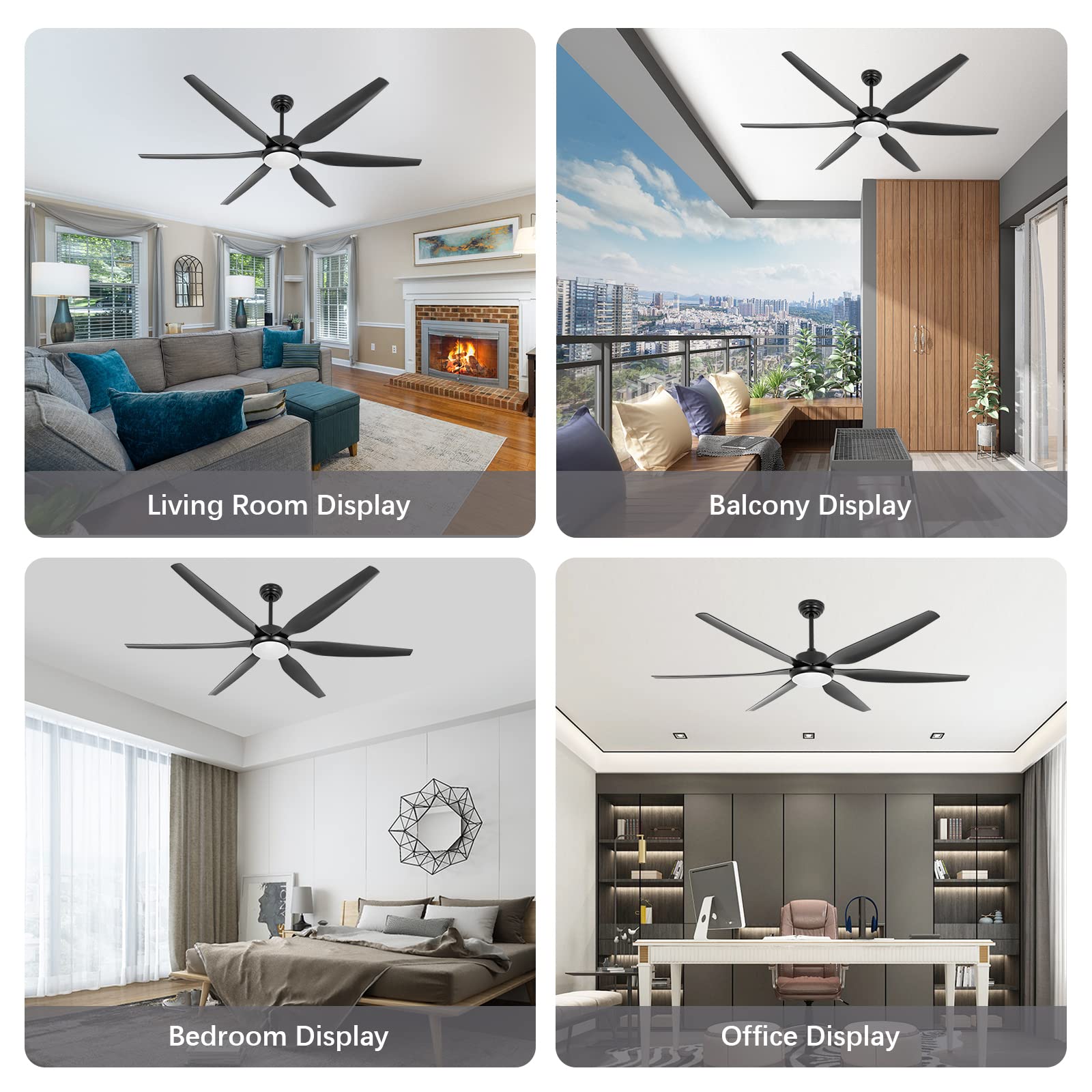 Ventilateur de plafond de 65 pouces avec lumières et télécommande noir