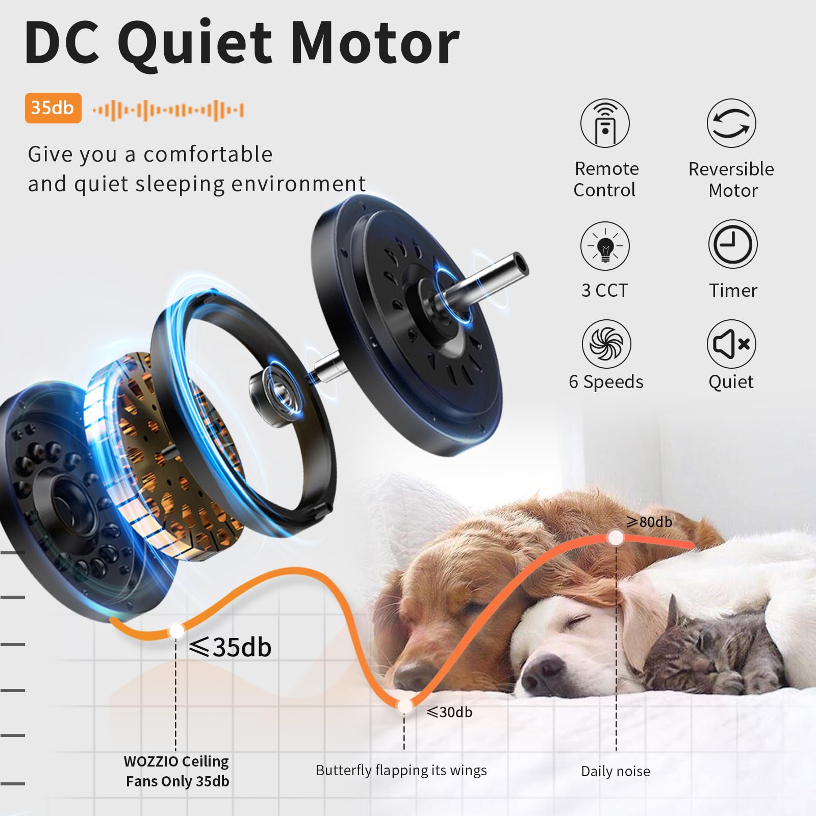 Ventilateur de plafond de 65 pouces avec lumières et télécommande