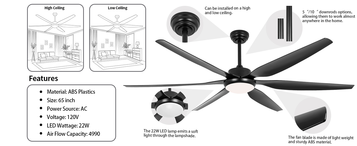 Détails du ventilateur de plafond noir