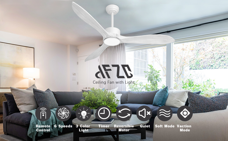 Luminaire de ventilateur de plafond en bois blanc