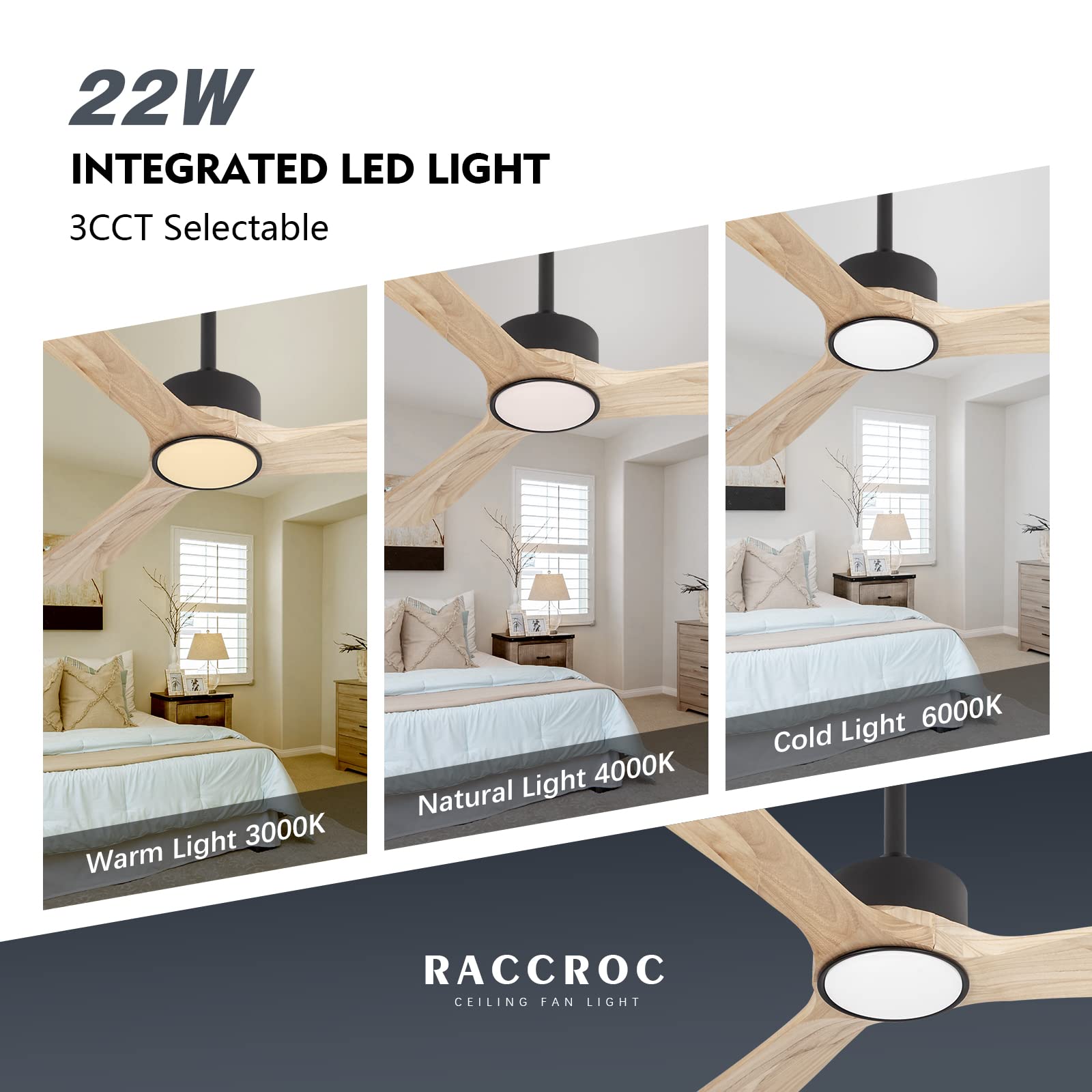 Ventilateurs de plafond en bois 52 pouces avec lumières et télécommande