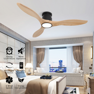 Ventilateur de plafond encastré avec lumière en bois massif de couleur bûche de 52 pouces 