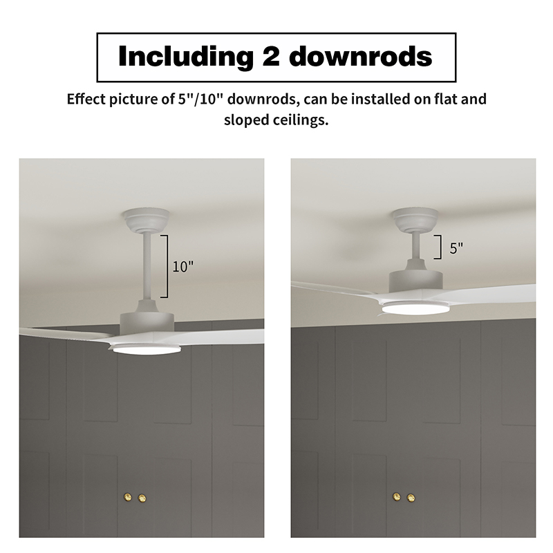 Ventilateurs de plafond blancs de 52 pouces avec lumières et télécommande