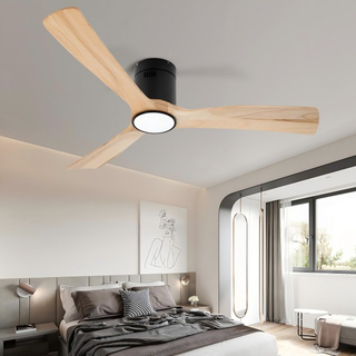 Ventilateurs de plafond à pales en bois de couleur naturelle 52 pouces avec lumières et télécommande