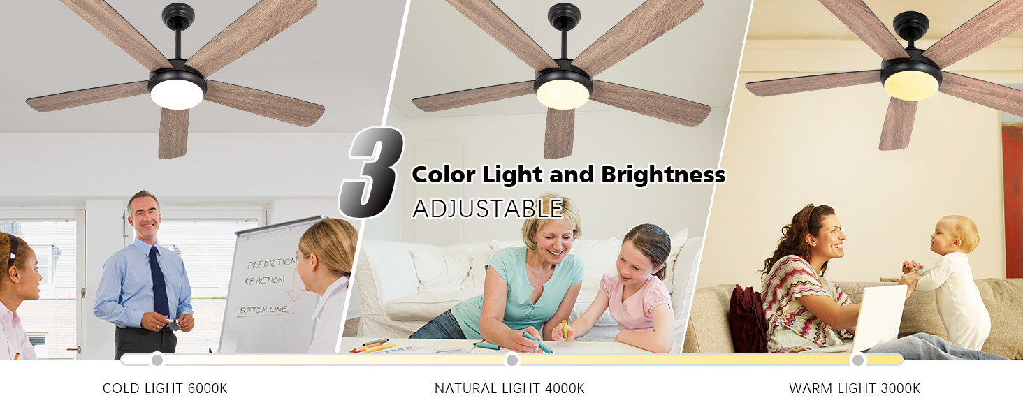 Ventilateur de plafond en bois trois couleurs claires
