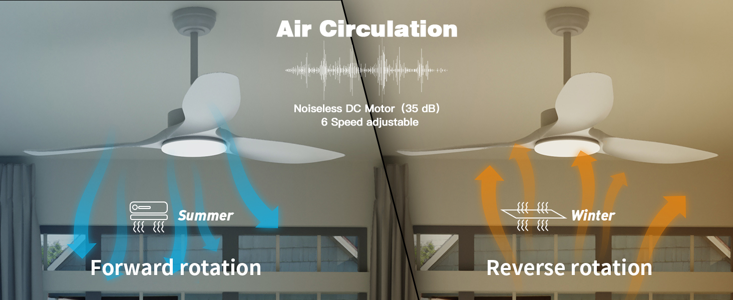 Ventilateur de plafond avec circulation d'air chaud et froid
