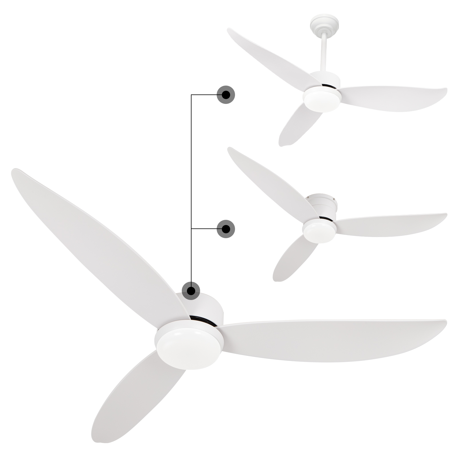 Ventilateur de plafond télécommandé moderne à intensité variable de 52 pouces avec lumières LED