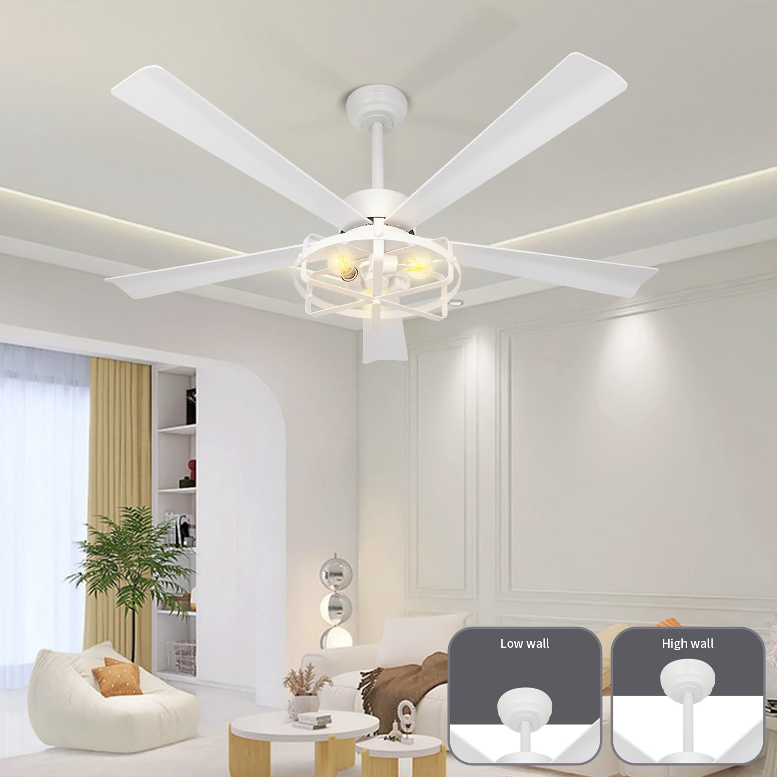 Ventilateur de plafond en plastique blanc avec télécommande