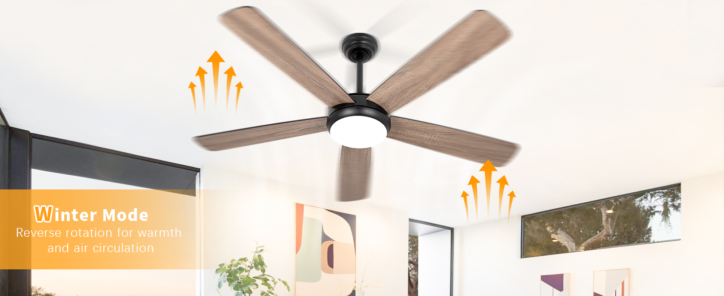 Ventilateur de plafond en bois avec circulation d'air chaud