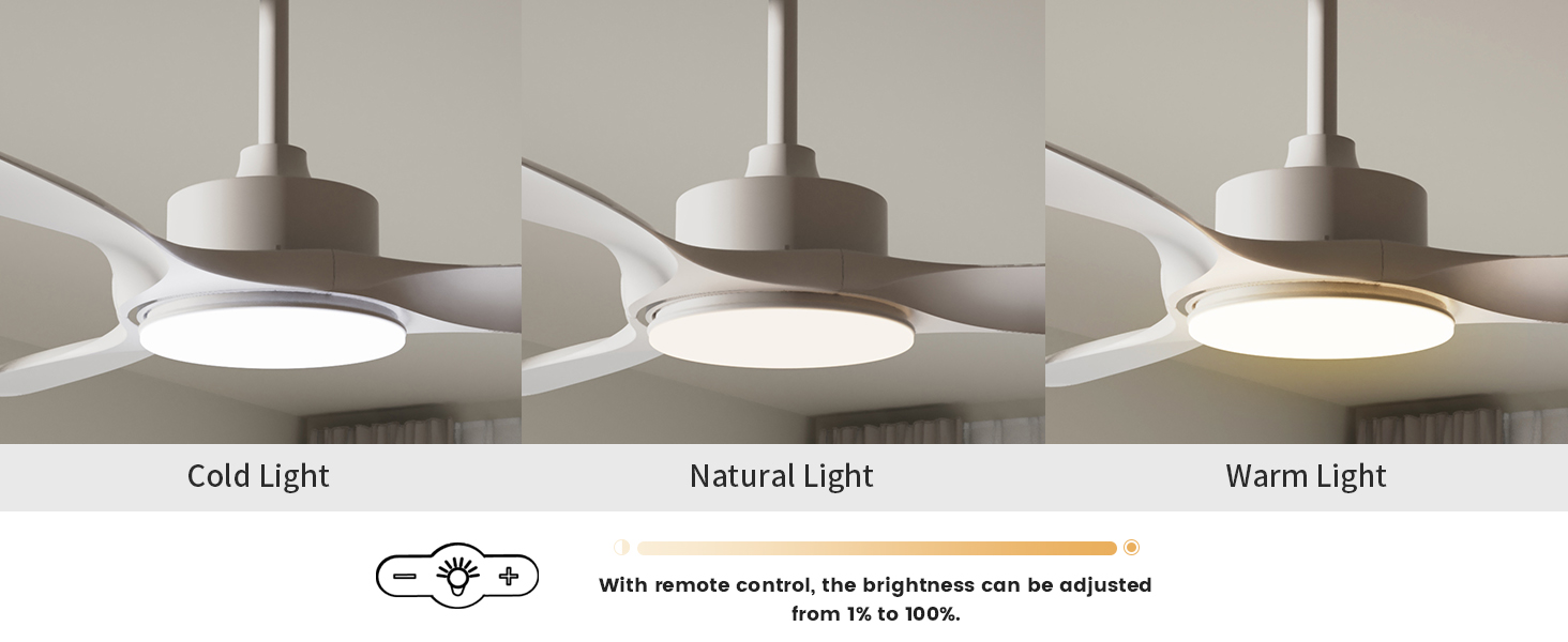 Ventilateur de plafond 3CCT 22W, lumière LED à intensité variable