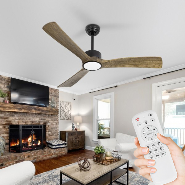 Ventilateurs de plafond à pales en bois ambré avec lumières et télécommande