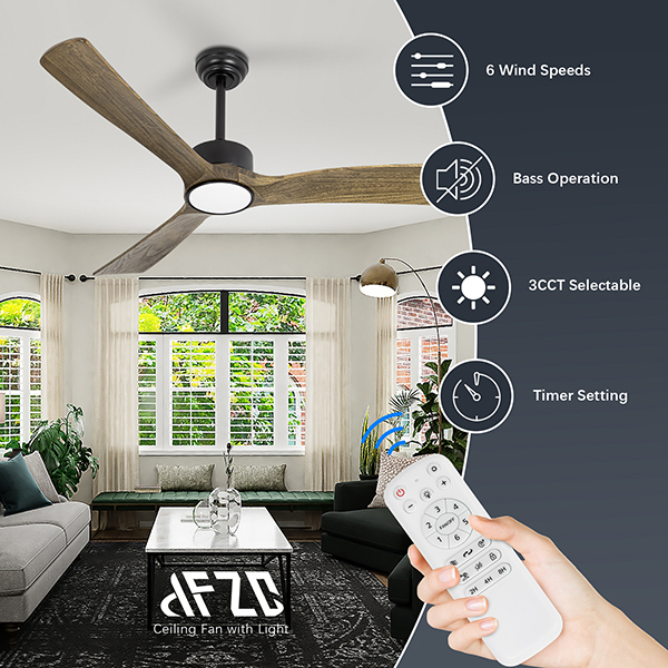 Ventilateurs de plafond à pales en bois ambré avec lumières et télécommande