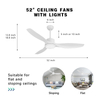 Ventilateur de plafond blanc 52'Ventilateurs de plafond avec lumières et télécommande