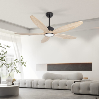 Ventilateur de plafond à 5 pales en bois avec lumière et télécommande