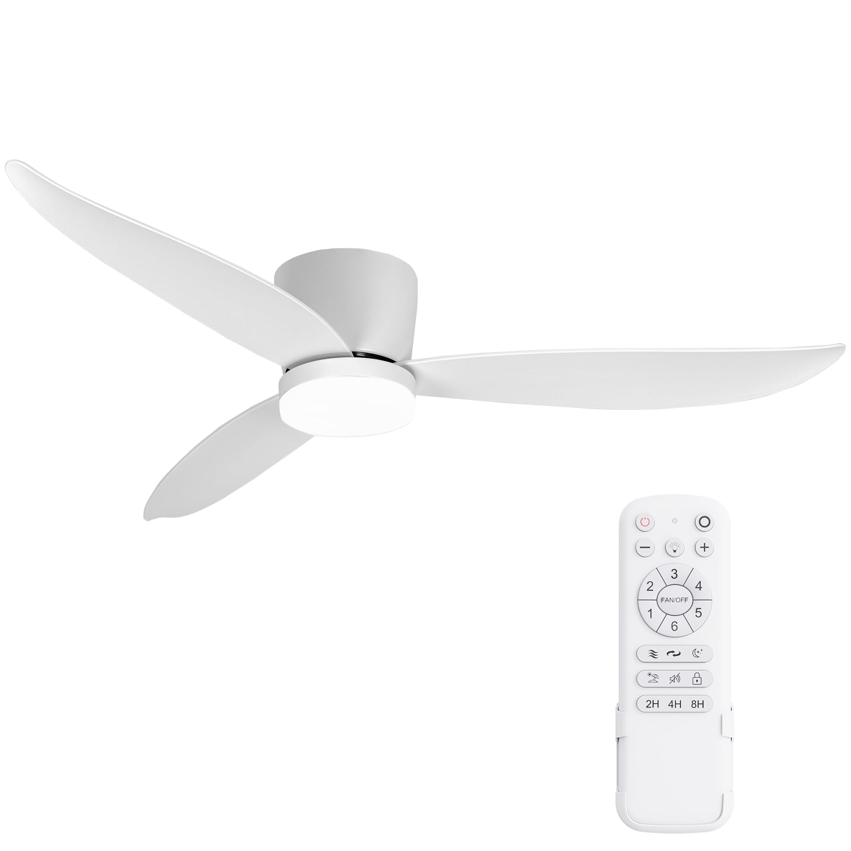 Ventilateur de plafond blanc moderne à profil bas de 52 po avec lumière