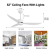 Ventilateurs de plafond blancs 52 po avec lumières, avec télécommande