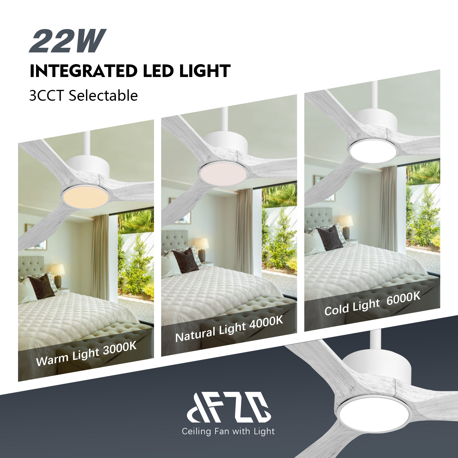 Ventilateurs de plafond en bois classiques de 52 pouces avec lumières et télécommande