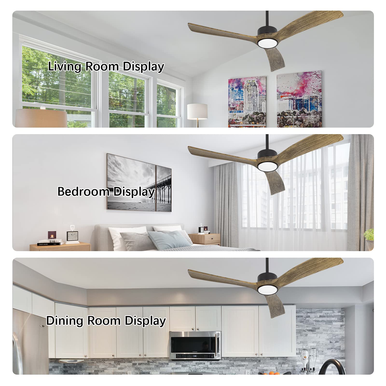 Ventilateurs de plafond à pales en bois ambré avec lumières et télécommande