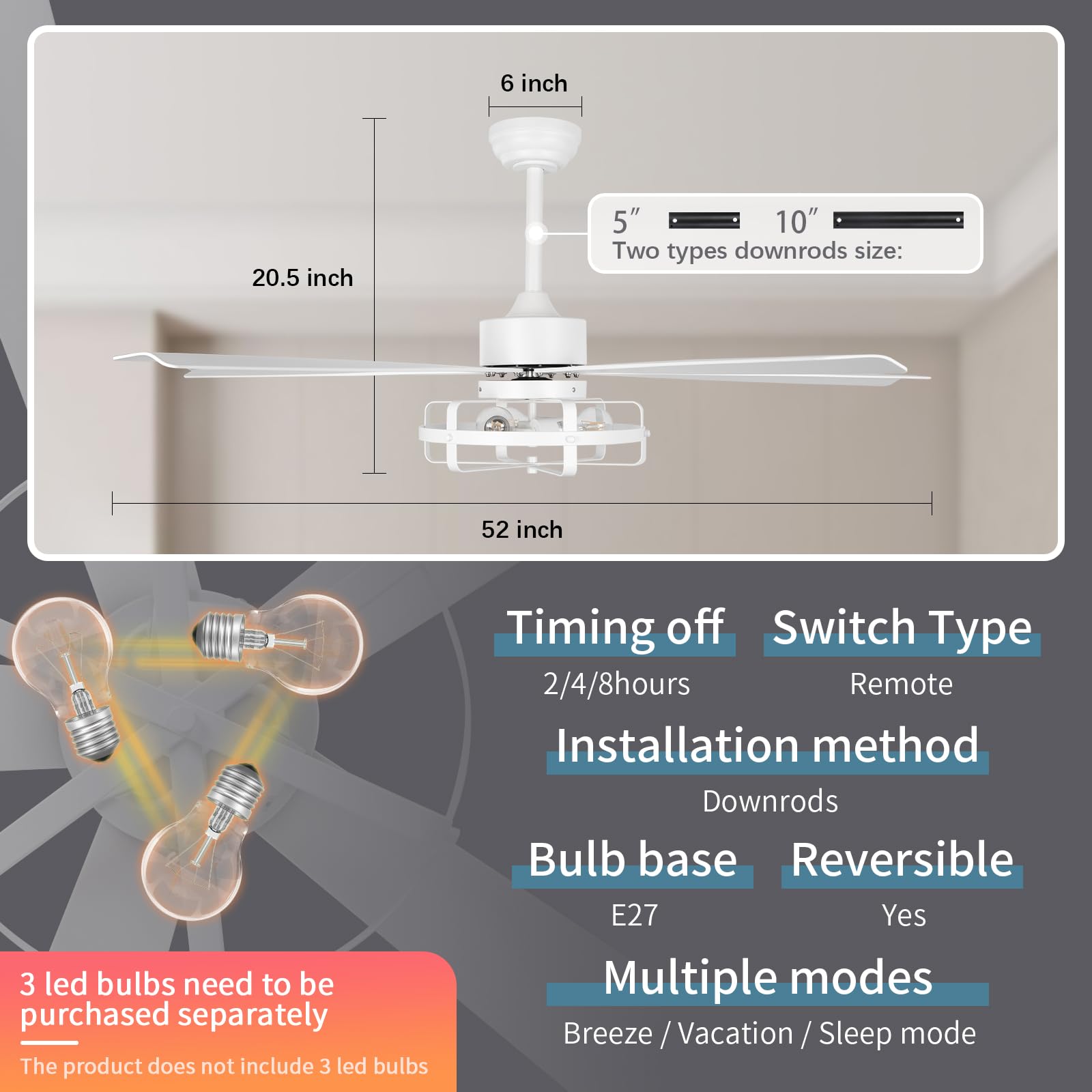 Ventilateur de plafond en plastique blanc avec télécommande