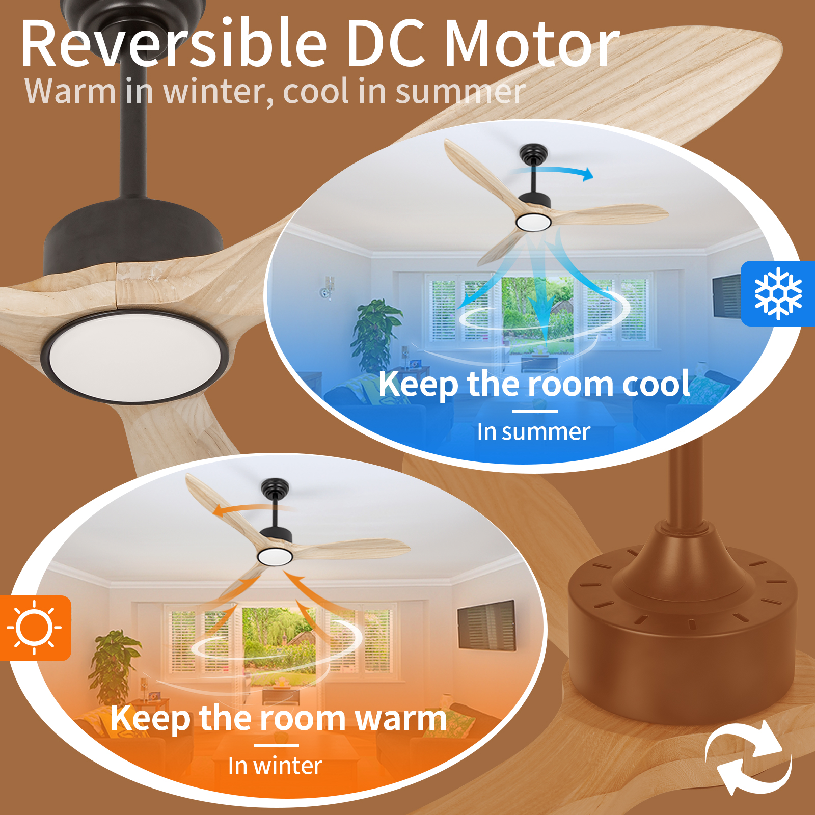 Ventilateurs de plafond extérieurs en bois de LED 52in