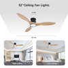 Ventilateur de plafond encastré avec lumière en bois massif de couleur bûche de 52 pouces 