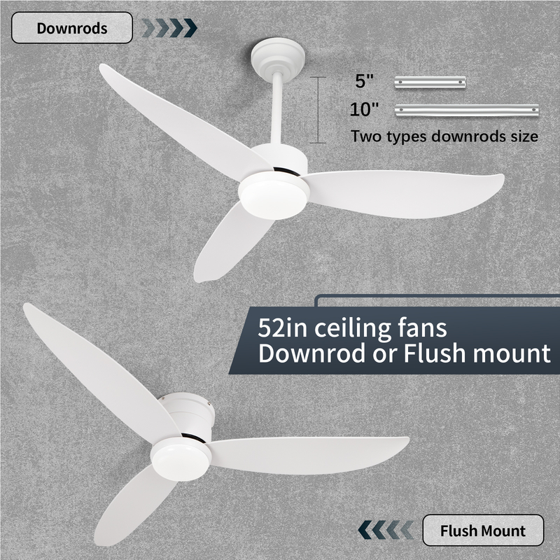 Ventilateur de plafond télécommandé moderne à intensité variable de 52 pouces avec lumières LED