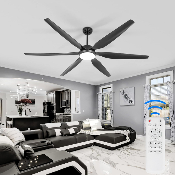 Ventilateur de plafond de 65 pouces avec lumières et télécommande noir