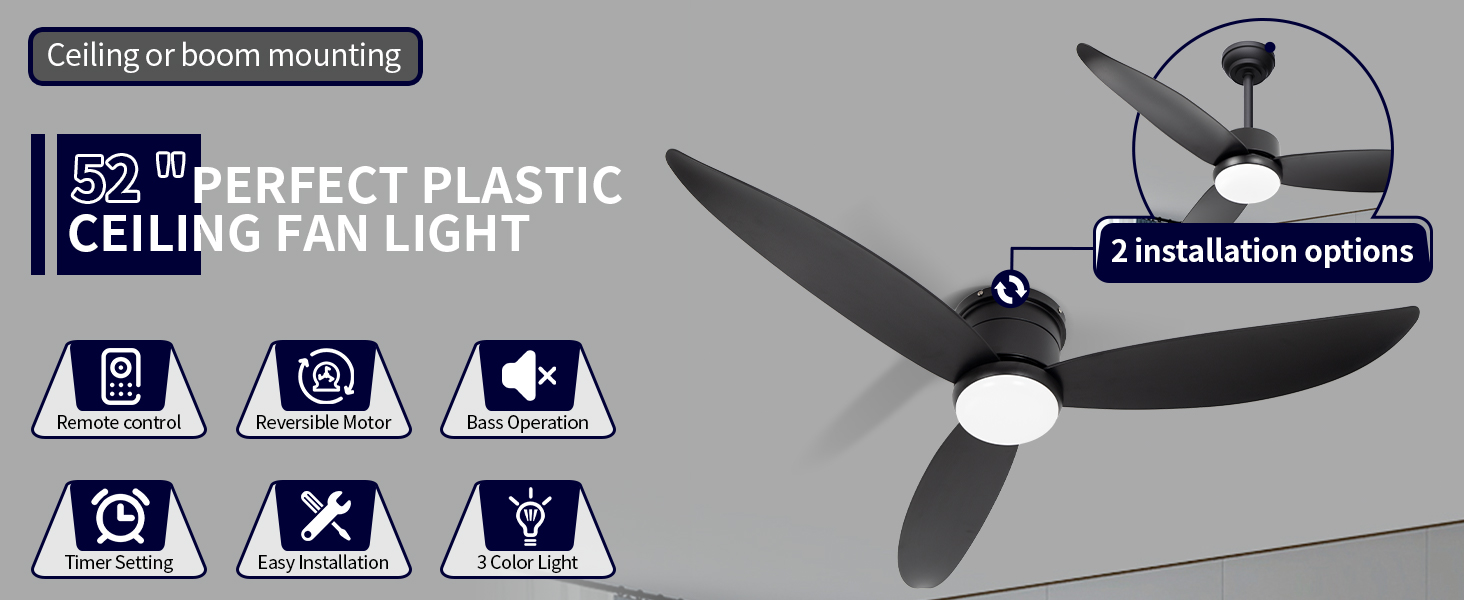 Lumière de ventilateur de plafond en plastique parfait 52IN