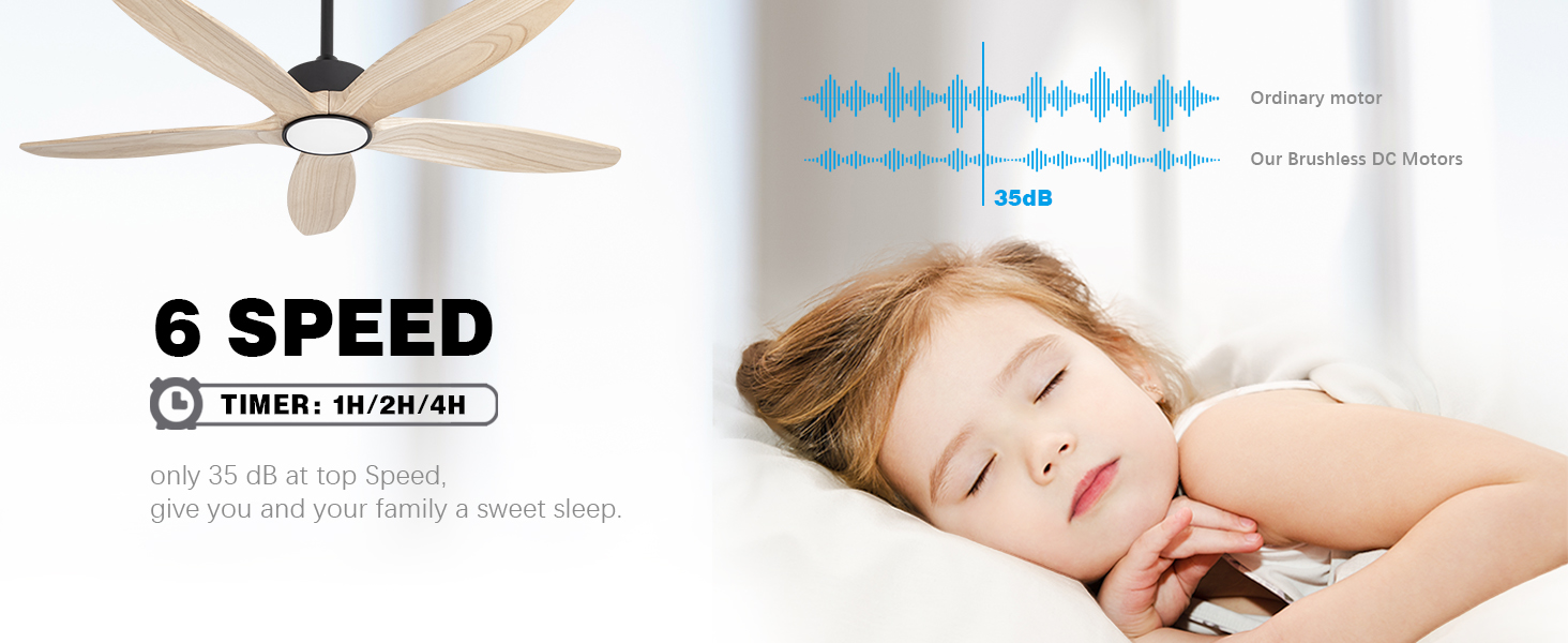 Volume de lumière du ventilateur de plafond aussi bas que 35 décibels